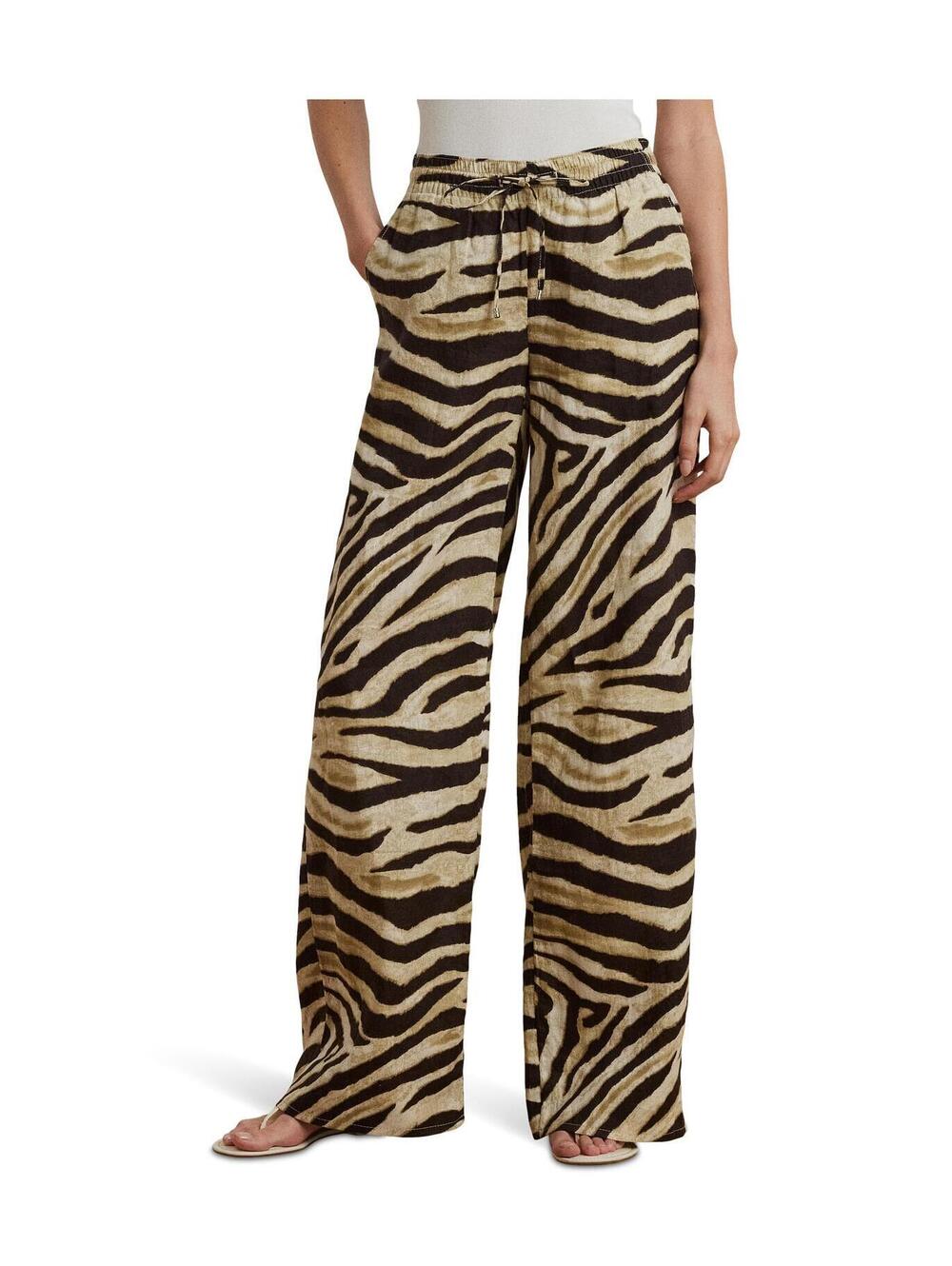 Lauren Ralph Lauren Zebra-Print Linen Wide-Leg Pants,  Size: X-Small, 32